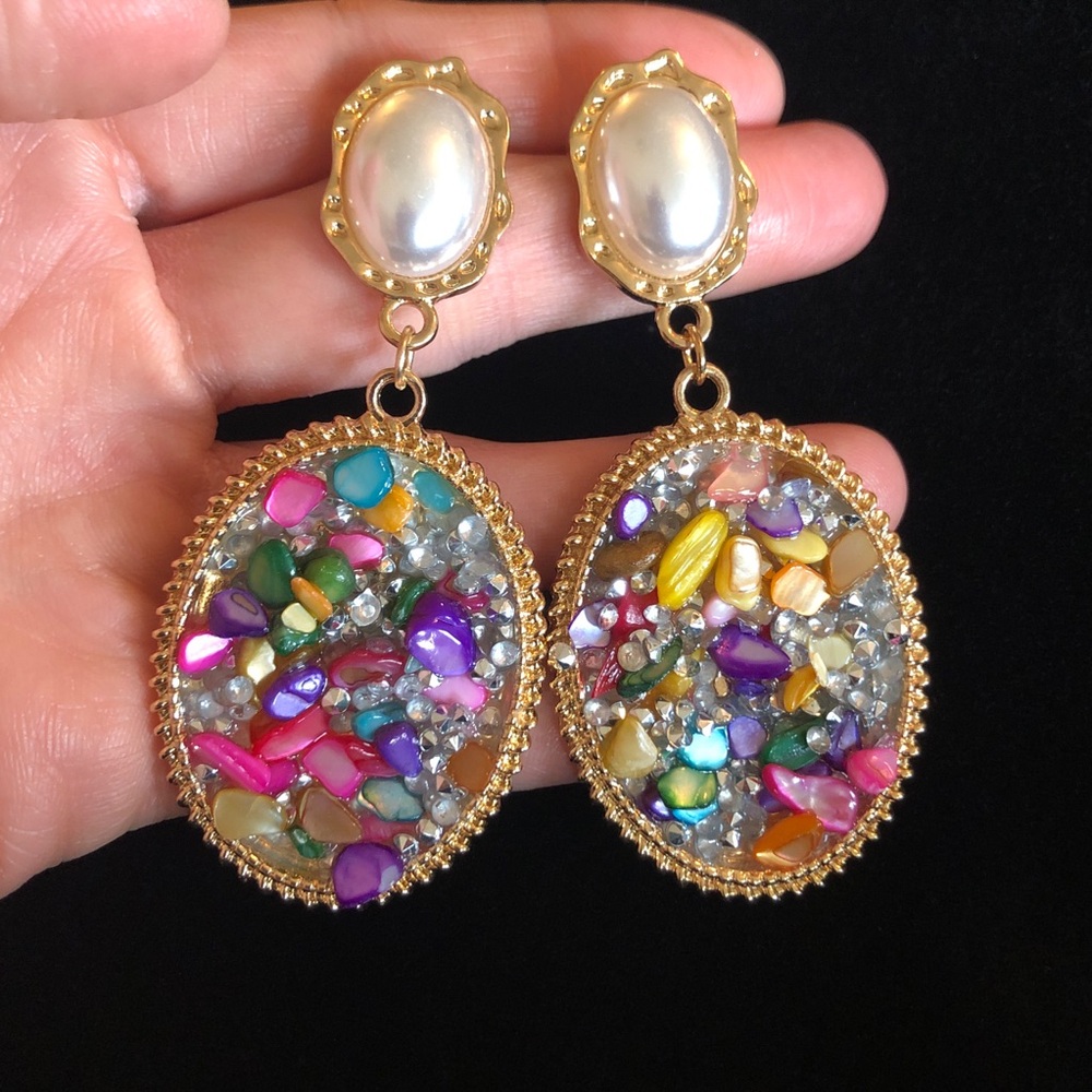 Colorful Faux Gemstone and Faux Pearl Drop Fashion Jewelry Earrings